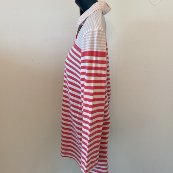 Lands End Women's Long Sleeve Polo Shirt Pink Striped Size Medium 10-12 - Picture 3 of 7